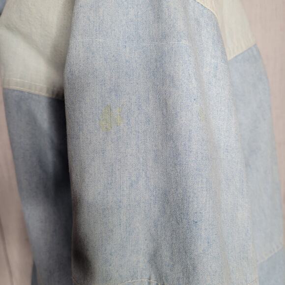 Striped Color block Zip And Shackle Hooded Oversized Denim Jacket Unisex Small - Picture 15 of 16